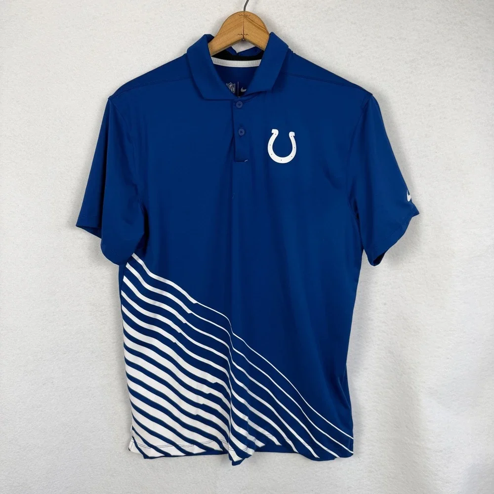 Nike Indianapolis Colts Dri-FIT Polo Shirt Mens‎ Medium Blue White Striped NFL